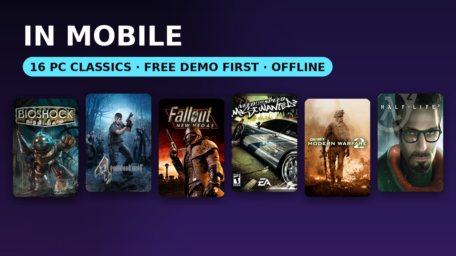 Our roadmap: sixteen PC classics in mobile, offline, free demo first